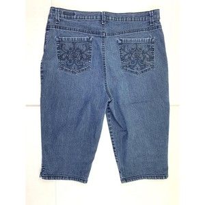 Gloria Vanderbilt Amanda Jeans Petite 16P Straight Crop Blue Embellished Pockets